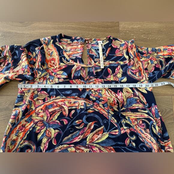 Uncle Frank Floral Keyhole Shift Dress Navy Red Gold Size Medium - Picture 7 of 9